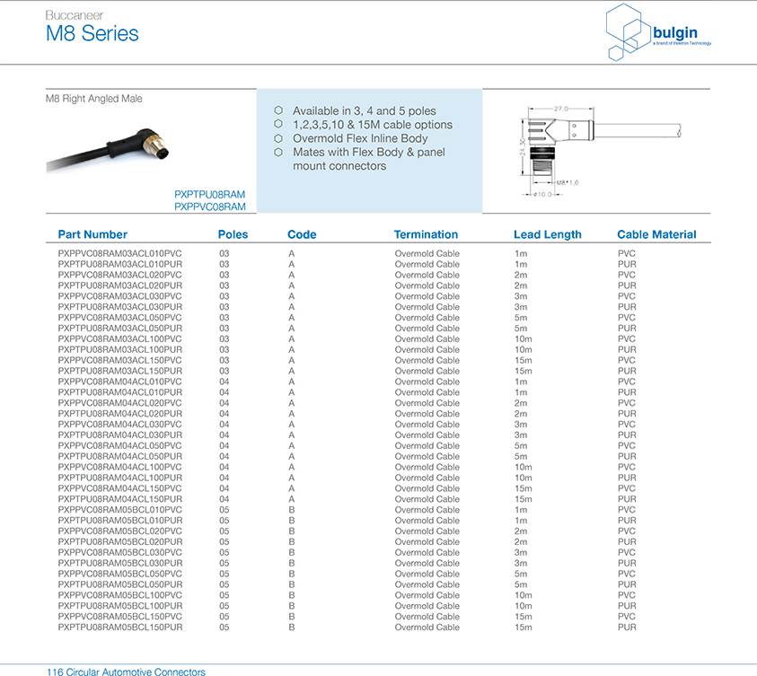 M8 A型母头面板式连接器参数 M8 A型母头面板式连接器参数