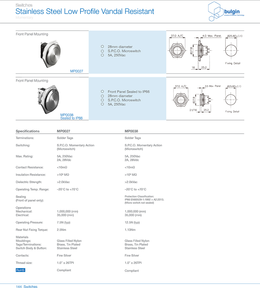 MP0038不锈钢半球形防破坏按钮开关选型 MP0038不锈钢半球形防破坏按钮开关选型