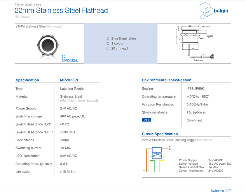 MPZI022-L不锈钢Piezo开关选型 MPZI022-L不锈钢Piezo开关选型