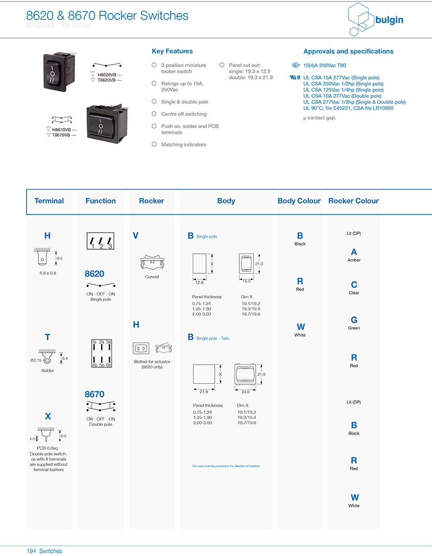 8670翘板开关系列选型 8670翘板开关系列选型