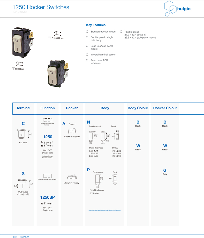 1250系列翘板开关选型 1250系列翘板开关选型