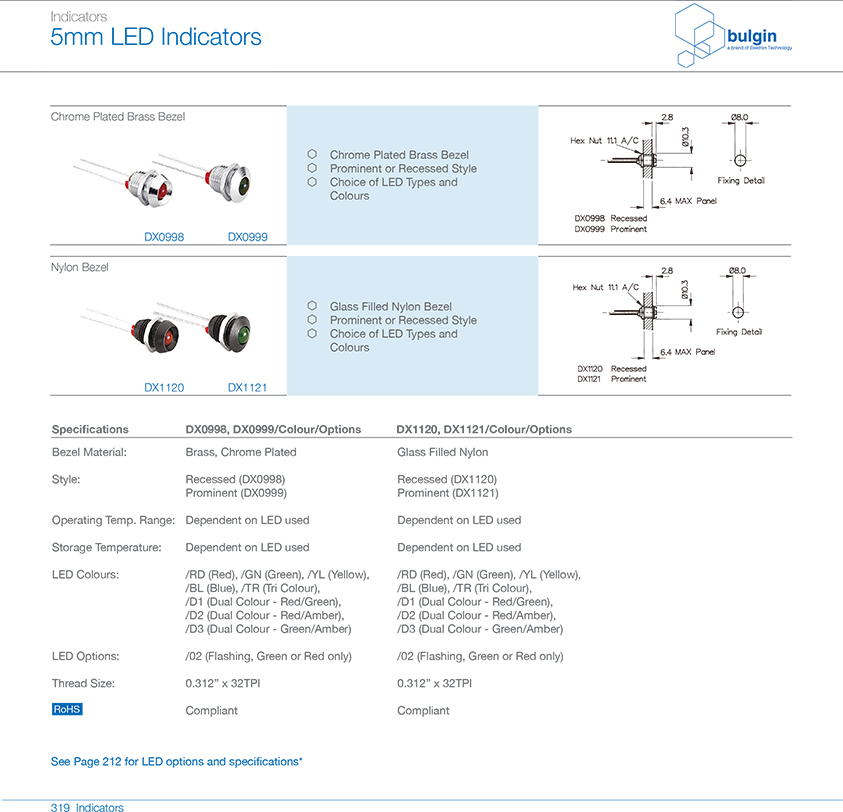 DX0998 8mm LED 指示灯选型