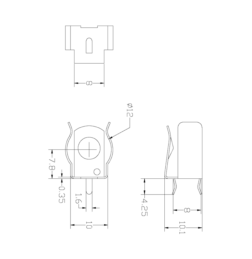 A915焊接式电池夹尺寸图