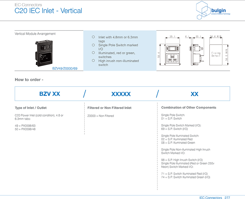 BZV49-Z0000-69垂直电源接入模块选型 BZV49-Z0000-69垂直电源接入模块选型