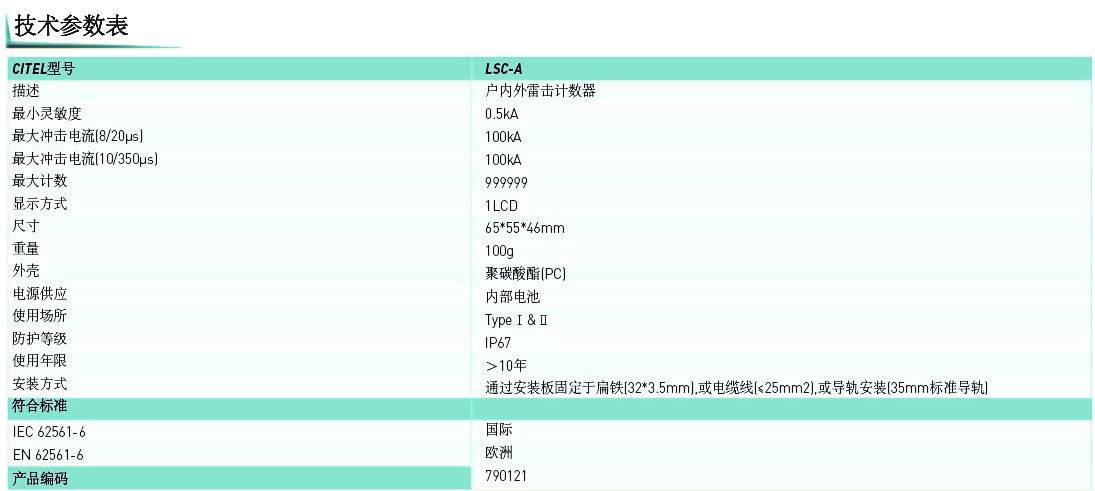 LSC-A雷击计数器技术参数
